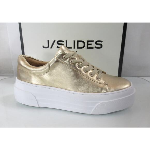 J/Slides NYC Amanda Platform Lace Up Low Top Sneakers Light Gold